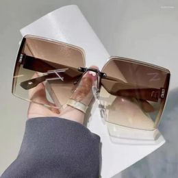 Sunglasses 2024 Frameless Vintage Square Woman Shiny Gradient Mirror Sun Glasses Female Retro Fashion Rimless
