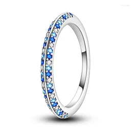 Cluster Rings Classic 925 Sterling Silver Blue Melodic Symmetrical Stone Inlaid Ring For Women's Proposal Jewelry Accessories