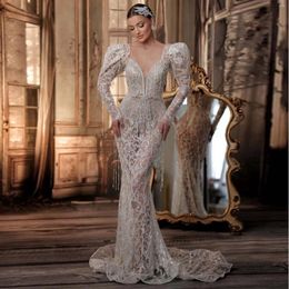 Party Dresses Shiny Silver Beaded Lace Prom Long Sleeves Mermaid Tassels Formal Dress 2024 Vestidos Para Mujer Gown With Liner