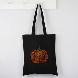 Shopping Bags Pumpkin Canvas Tote Bag Halloween Party Fashion Floral Reusable Custom