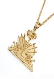 Gold Colour Haiti Plant Pendant Necklace for Women Girls Ayiti Items Haiti Ethnic Jewellery Gifts J05095930395