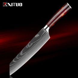 Kiritsuke Chef Knife 8inch kitchen Knives High Carbon Steel Sharp Kitchen Meat Sushi Cutting Cleaver Knife Red Resin handle