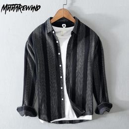 Men's Casual Shirts Japanese Striped For Men Daily Causal Long Sleeve Slim Square Collar Pure Cotton Shirt Simple Tops Vintage Clothes