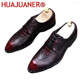 Dress Shoes Men's Crocodile Leather Lace-Up Wedding Party Mens Business Office Oxfords Flats Plus Size Men Fashion