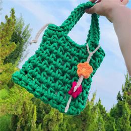 Drawstring Luxury Bags For Women Hand Woven Bag Strip Thread Hook Knitted Women's Shoulder Lady Messager Crossbody Clutch