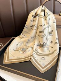 Scarves Real Silk Hair Scarf For Women Horse Print Shawl Wraps Female Headband Neckerchief 70cm Hand Bag Wrist Foulard Neck Tie