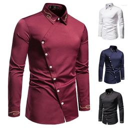 Men's Casual Shirts Hollowed Out European Size Trendy Embroidered Asymmetrical Long Sleeved Shirt Western Denim