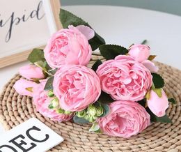 Artificial Rose Peony Silk Flowers DIY Branch 5 Heads Peonies Fake Flower Faux Flowers Wedding Stage Backdrop Decoration Holding f4960295