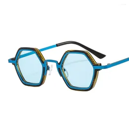 Sunglasses Retro Polygon Square Women Fashion Clear Ocean Lens Eyewear Men Trending Punk Hexagon Sun Glasses Shades UV400