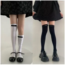 Women Socks Bow Knot Solid Colour Black White Mid Calf For Women' Cute Lolita Kawaii Cosplay Nylon Stockings Ladies Girls