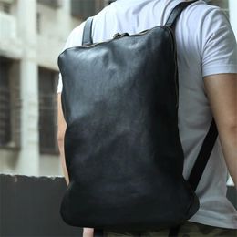 School Bags Simple Design Leather Backpack Soft Cowskin Travel Bagpack Pure Colour Soild Bag Daypack For Men Male Black