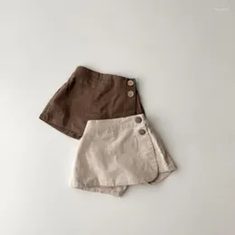 Shorts 22316 Baby Summer Clothes 2024 Ins Cotton And Linen Girl's Skirt Short Leisure Crotch Button Mori Pants