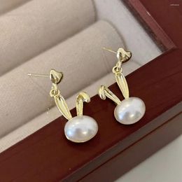 Dangle Earrings Girls Cute Animal Head 2024 Fashion Imitation Pearl Drop For Women Party Gift Korean Ear Jewellery