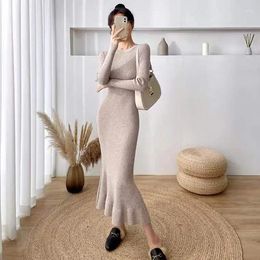 Casual Dresses Winter Warm Slim Pullovers Sweater Dress Fashion Knitting Cotton Women Long Sleeve O-neck Sheath Ankle-Length T141