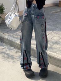 Women's Jeans Female Fashion High Waist Wide Leg Denim Trousers American Street Cargo Pants Lady Design Punk Y2K Loose Straight