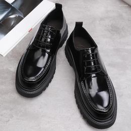 Dress Shoes High-looking Open-side Bead Leather Low-top Lacing Derby Light Platform Commuter Men's Wedding