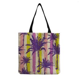 Bag Bright Colors Spriped Large Capacity Shoulder Coconut Tree Printed Foldable Handbag Women Travel Shopping All-Match