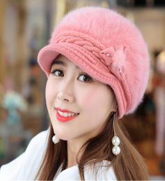 Fashion Women Hat Female Winter Hat Floral Pearl Rabbit Fur Knitted Hats For Woman Keep Warm Winter Visor Beanie Hat76415067447835