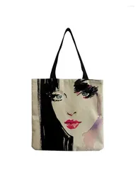 Bag 2024 Cartoon Pretty Girl Print Female Shopping Large Capacity Linen Handbag Chic ECO Friendly Reusable Shopper