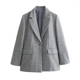 Women's Suits 2024ZAR Spring/Summer Simple And Casual French Herringbone Twill Straight Cut Suit Coat Long Sleeved Top