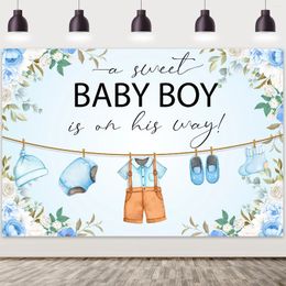 Party Decoration Blue Baby Clothes Theme Shower Backdrop Baptism Birthday Children Room Gender Revealing Pography