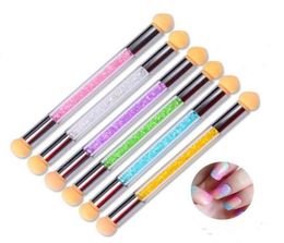 New Salon Beauty Glitter Powder Sponge Nail Brush with Cap Gradient Pearl Rhinestone Handle Manicure Nail Art Tool KD3037905