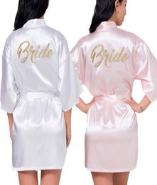 Women039s Satin Wedding Kimono Bride Gold Robe Sleepwear Bridesmaid Robes Pajamas Bathrobe Nightgown Spa Bridal Robes Dressing 3651222