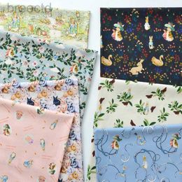 Fabric 100%Cotton Fabric Rabbit Printed Cartoon Pastoral Style for Sewing Baby Clothes Per Half Meter d240503