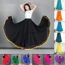 Stage Wear Womens Solid Color Folklorico Dance Skirt Spanish Flamenco Big Swing Long Folkloric Mexican Folk Performance Costume