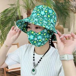 Wide Brim Hats Summer Sun Hat For Women Outdoor Sunscreen Mask Work UV Protection Bucket With Face Cover Tourism Sunshade