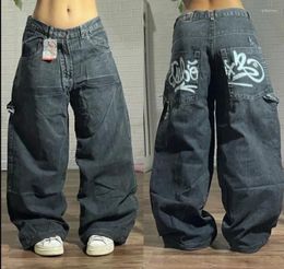 Women's Jeans Street Vintage Y2K Harajuku Graphic Wash Blue Baggy Fashion High Waist Denim Pants Wide Trousers Women Clothing