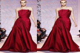 Zuhair Murad Dark Red Evening Dresses Ruffle Strapless Formal Women Prom Gowns Ladies Red Carpet Runway Fashion Gowns4919034