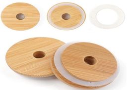 70mm86mm Lids Reusable Bamboo Caps Lids with Straw Hole and Silicone Seal for Mason Jars Canning Drinking Jars Lid9097758