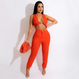 Women's Two Piece Pants Women Fashion 2 Pant Set Sleeveless Vest Crop Top And High Waist Skinny Party Club Sexy Chic Outfits 2024 Streetwear