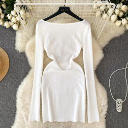 Casual Dresses Autumn Sexy Lace Up Hollow Open Back Long Sleeve White Dress Women's Tight Show Thin Temperament Wrapped Hip Mini Women