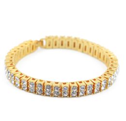 Men Hip Hop Jewelry 5mm Round Rhinestone Bracelet Bling Tenns Bracelet Golden Silver 8inch Simulate Dimonds Bangles Braceles Gift7380922