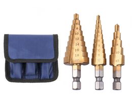 3pcs HSS Steel Titanium Step Drill Bits Set Step Cone Cutting Tools Drill Bits Steel Woodworking Wood Metal Drilling Bits Set1729803