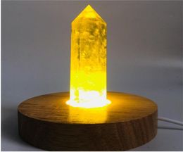 Natural yellow quartz Crystal gemstone point reiki healing chakra citrine rock crystal wand feng shui giftWood base lamp3430061