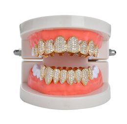 New Hip Hop Teeth Tooth Grillz Copper Zircon Crystal Teeth Grillz Dental Grills Halloween Jewellery Gift Whole For Rap Rapper Me3834586