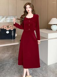 Work Dresses French Small Fragrant Autumn Winter Skirt Suit Fashion Women Square Collar Bow Short Tops Midi Skirts Corduroy Two Pieces Set