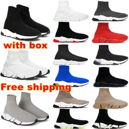 Free Shipping With BOX new designer Luxurys sock shoes speed trainer Casual shoes for men womens Black White Beige Mid Neon mens sports chaussure sneakers tennis