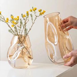 Vases Withered Nordic Light Luxury Style Gold Irregular Glass Vase Living Room Model Dry Flower Decoration Orname