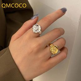 Cluster Rings QMCOCO Silver Colour Irregular Concave-Convex Texture Geometric Ring Women Personality Open Fashion HipHop Retro Jewellery