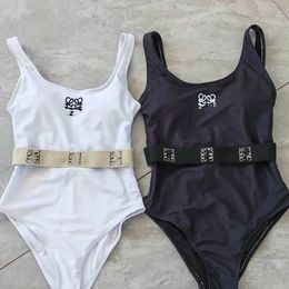 Women designer padded one piece letter logo print bandage sexy backless one piece swimwear SMLXL