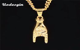 Uodesign NEW Gold Color Mano Cornuto Pendant Necklace Boxing Chain Rock Horned Hand Charm Necklaces Hip Hop Stars Jewelry Gift4131475