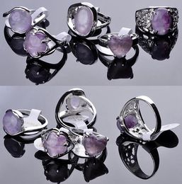 30pcs Fashion Jewelry Natural Stone Ring Amethyst Gem Rings Fashion Rings for Party Silver Gemstone Rings Jewelry7995635