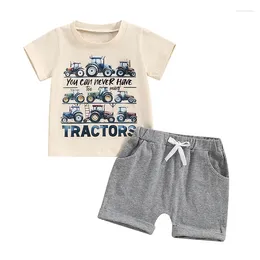 Clothing Sets Toddler Baby Boys Girls Farm Outfit Short Sleeve Animal T-shirt And Solid Color Shorts Set Summer Clothes