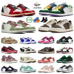 Low 1s Mens Reverse Jump 1 Basketball Shoes Designer Flat Canary Mocha UNC Black Phantom Bred Toe Fierce Pink Olive Women Athletic Jogging Sneakers Sports