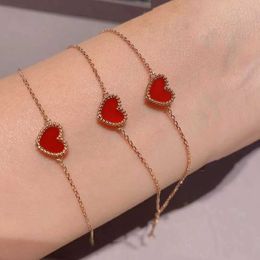 Mais recente marca de designer Van Red Heart Bracelet 925 Sterling Silver Bating 18K Gold v Womens