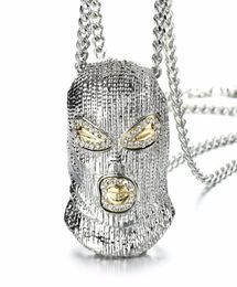 Pendant Necklaces Hip Hop CSGO Necklace Rock Style Bling Out Rhinestone Gold Colour Black Mask Head Charm Men Jewellery Gift6458760